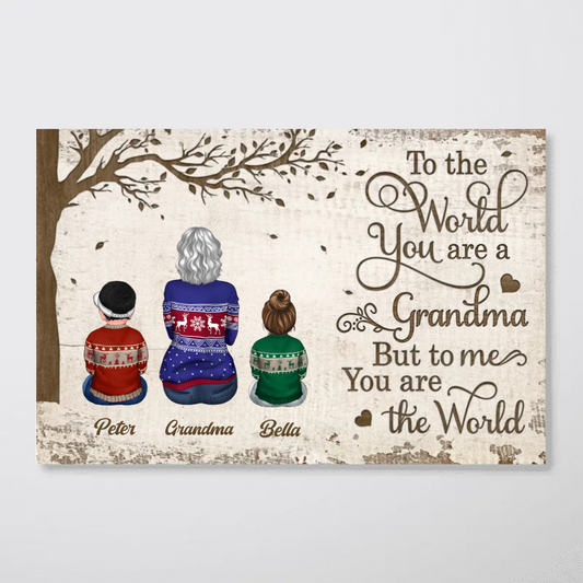 Family - Back View Grandma Grandchildren Sitting Under Tree - Personalized Poster