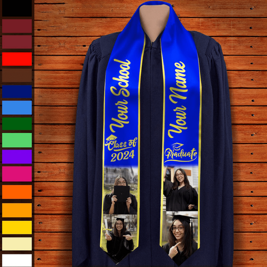 Graduation - Custom Photo Class of 2024 - Personalized Stoles Sash For Graduation Day