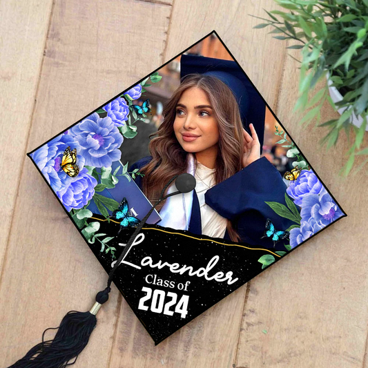 Friends - Personalized Multicolor Floral Class Of 2024 Photo Graduation Cap Topper, Graduation Keepsake - Personalized Graduation Keepsake