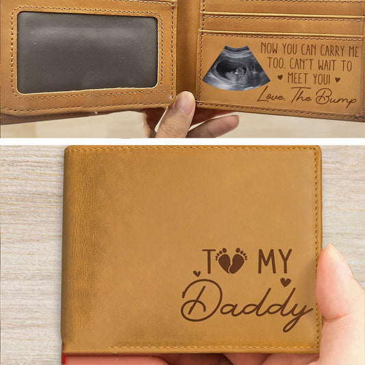 Father - Now You Can Carry Me Too From The Bump - Personalized Leather Wallet