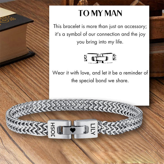 Couple - To My Man - Personalized Men's Engraved Bracelet