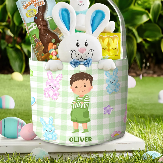 Kids - Adorable Kids Easter Basket With Eggs And Bunny - Personalized Easter Basket (AB)