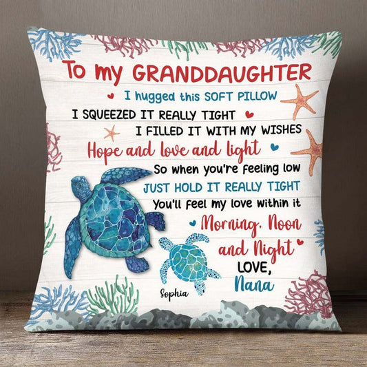 Family - I Hugged This Soft Turtle Pillow Gift For Daughter Granddaughter - Personalized Pillow