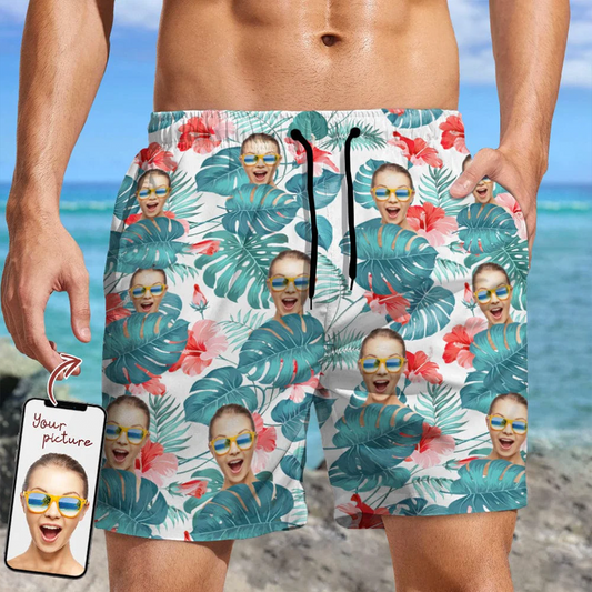 Couple - Custom Face Photo Hawaiian - Personalized Beach Short