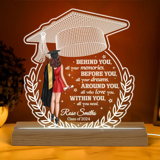 Graduation - Behind You All Your Memories - Personalized Shape Warm LED Night Light