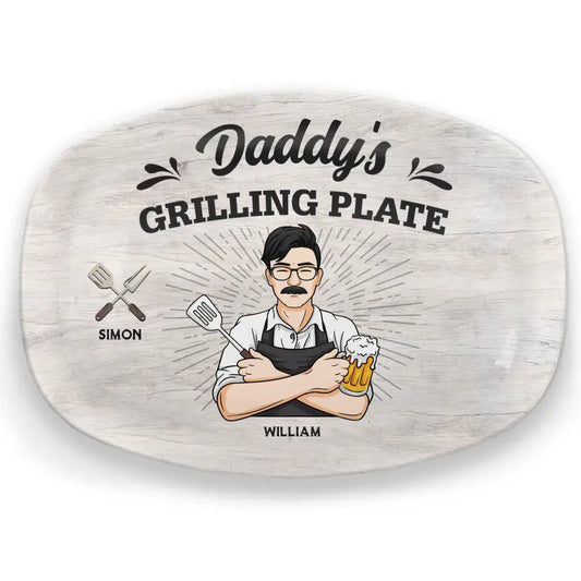 Family - Daddy Is Grilling So We Better Step Back - Family Personalized Custom Platter