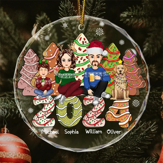 Family 2024 Cake, Cookie Trees Christmas Gift For Parent, Kid, Baby - Personalized Circle Acrylic Ornament