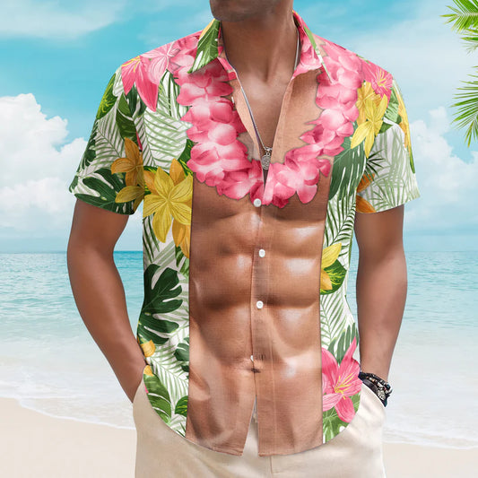 Hawaiian - Funny Big Belly Aloha With Tropical Flowers - Personalized Hawaiian Shirt