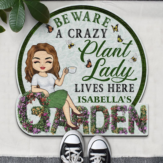 Gardening - Beware A Crazy Plant Lady Lives Here - Personalized Custom Shaped Doormat