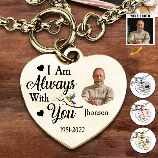 Memorial - I'll Carry You With Me - Personalized Photo Heart Bracelet (BU)