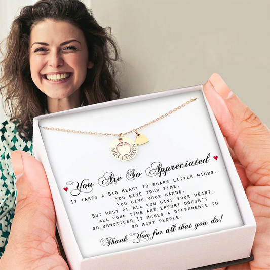 Teacher - Apple Necklace Personalized Teacher Appreciation Gifts- Personalized Necklace