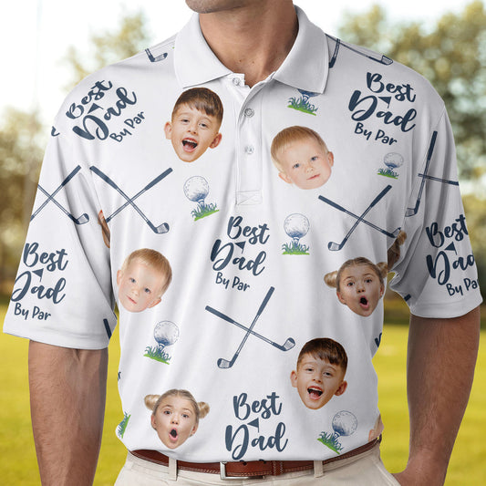 Dad - Best Dad By Par - Personalized Photo Polo Shirt