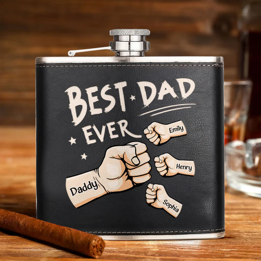 Family - Best Dad Ever - Personalized Leather Flask