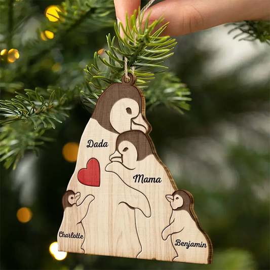 Couple Penguin Family Parents & Kids - Personalized Custom Shaped Wooden Ornament Ornament The Next Custom Gift