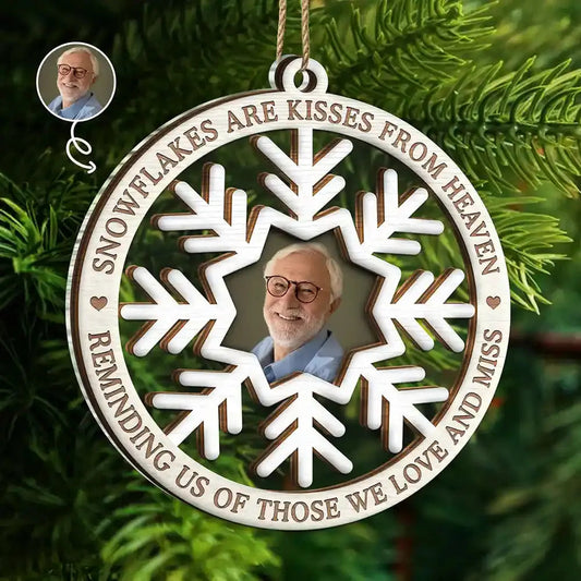 Custom Photo Snowflakes Are Kisses From Heaven Christmas Memorial - Personalized 2-Layered Mix Ornament ornament The Next Custom Gift