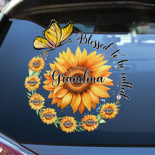 Family - Blessed To Be Called Grandma Sunflower - Personalized Decor Decal