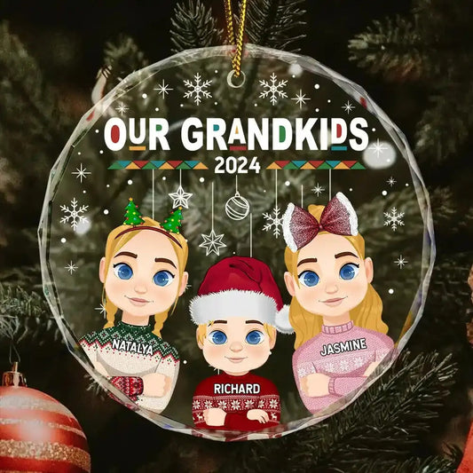 Flat Art My Grandkids Our Grandkids - Personalized Circle Glass Ornament ornament The Next Custom Gift