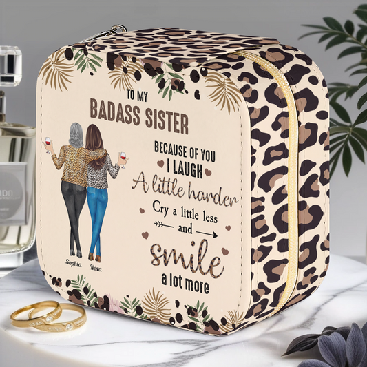 Sister - Friendship Because Of You I Laugh A Little Harder - Personalized Photo Jewelry Box