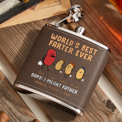 Family - Funny Gift World's Best Farter Ever - Personalized Leather Flask