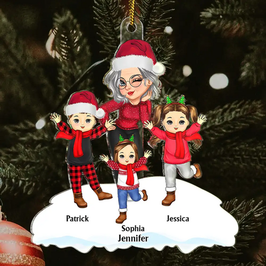 Christmas Grandma Mom Happy Dancing Kids - Personalized Cutout Acrylic Ornament