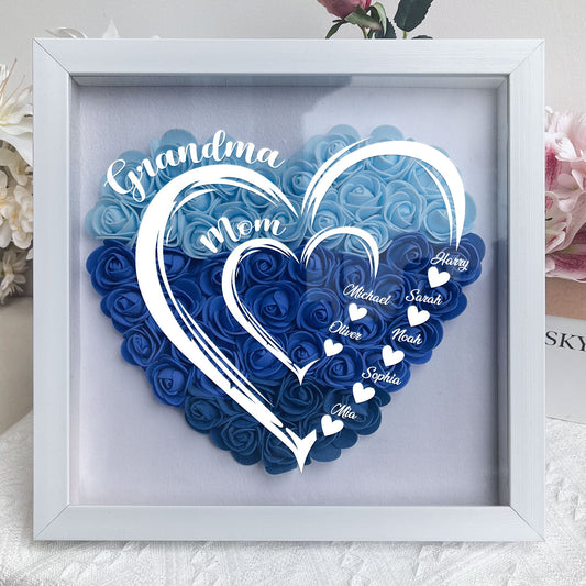 Family - Grandma Hearts Mommy Hearts - Personalized Flower Shadow Box