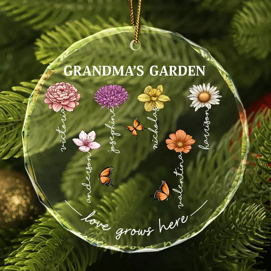 Grandma's Garden Birth Month Flowers - Personalized Circle Glass Ornament Ornament The Next Custom Gift