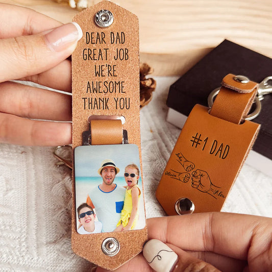 Family - Great Job Dad We're Awesome - Personalized Leather Photo Keychain