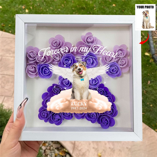 Pet Lovers - Pet Loss Paw Print  - Personalized Flower Shadow Box