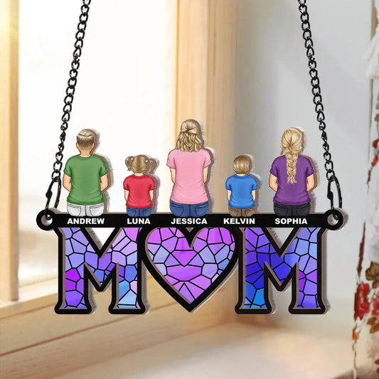 Mom Dad With Children - Personalized Window Hanging Suncatcher Ornament Hanging Suncatcher Ornament The Next Custom Gift