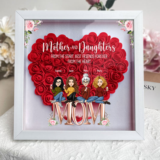 Family - Mother And Daughters Best Friends From The Heart - Personalized Flower Shadow Box