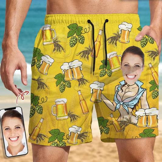 Couple - Custom Face Beer - Personalized Beach Short