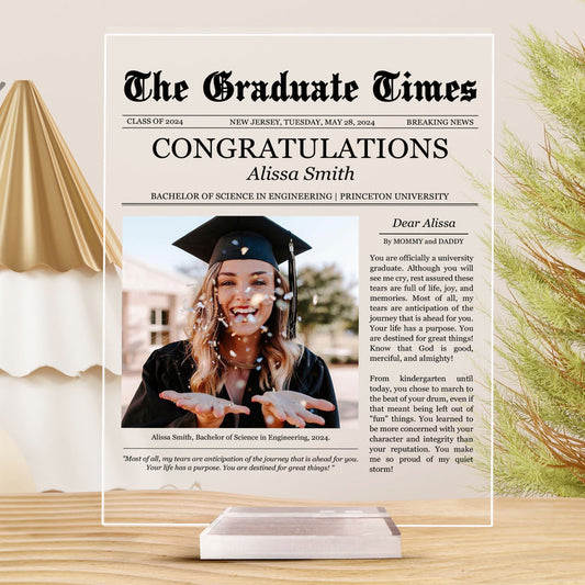 Graduation - Upload Photo Newspaper Graduation Celebration - Personalized Acrylic Plaque