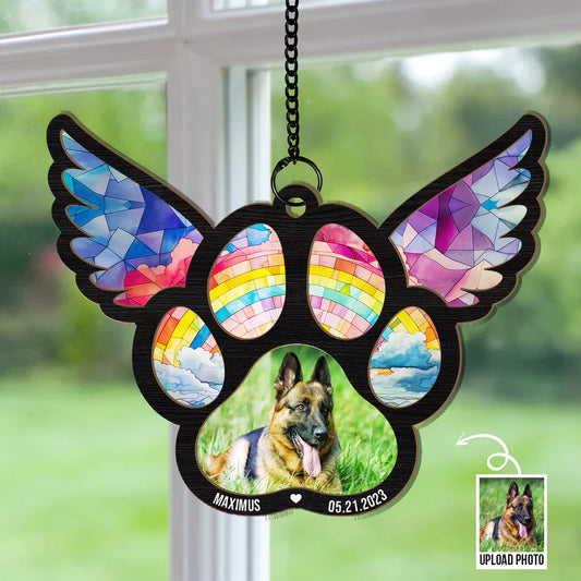 Pet Lovers - Pawprints On Hearts - Personalized Window Hanging Suncatcher Photo Ornament (HJ)