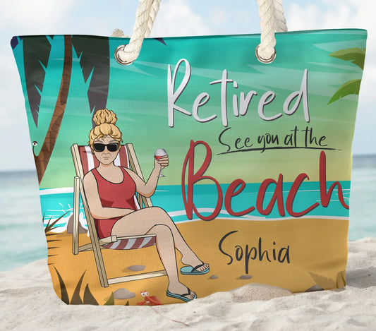 Grandma - Retired See You At The Beach - Personalized Beach Bag