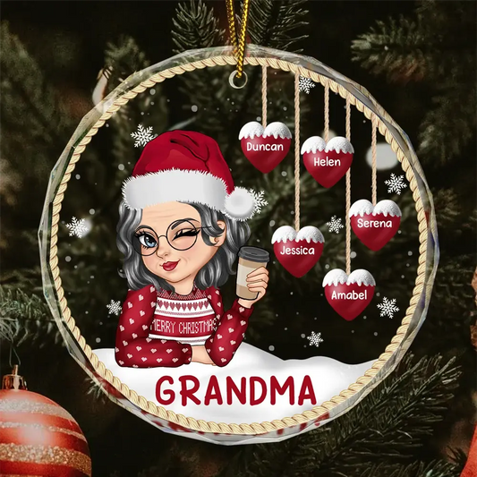 Snowman Grandma Mom - Personalized Circle Glass Ornament Ornament The Next Custom Gift