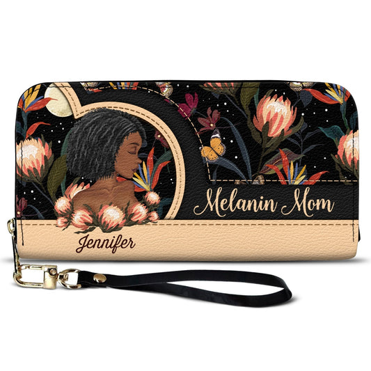 Black Mom - Melanin Mom - Personalized Leather Long Wallet