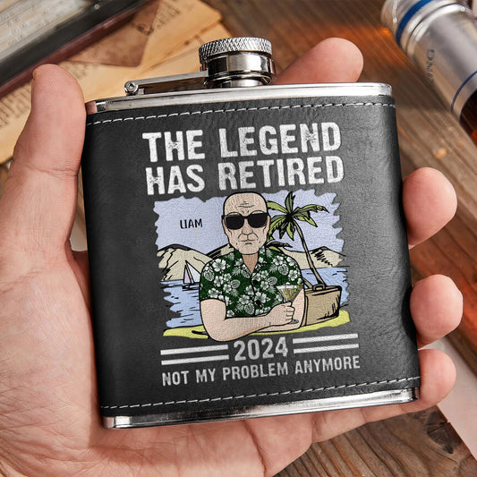 Retirement - The Legend Has Retired - Personalized Leather Flask