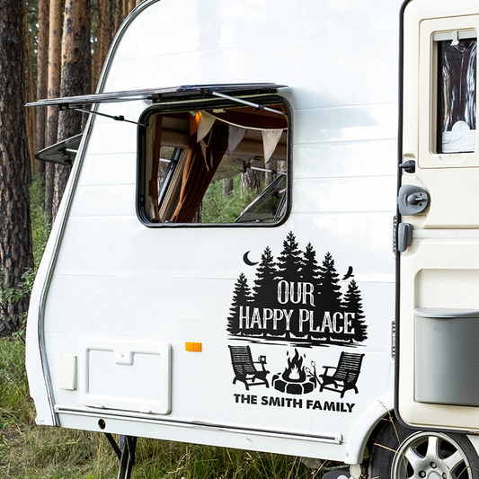 Camping Lovers - Our Happy Place - Camping Personalized Custom RV Decal