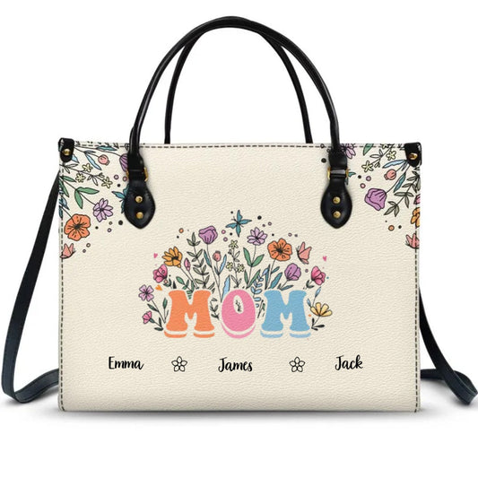 Mother's Day - Mom Grandma Floral - Personalized Leather Bag