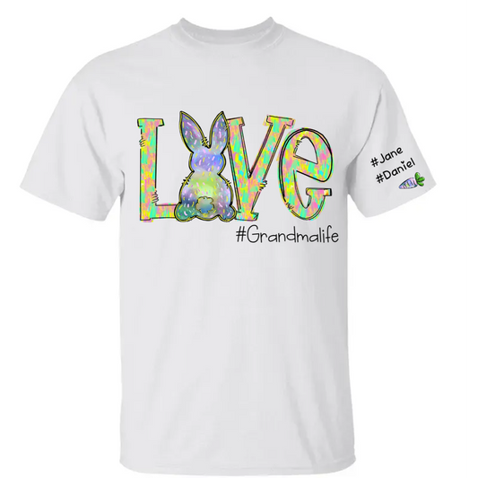 Grandma - Personalized Love Grandma Life Rainbow Easter Egg Bunny And Kids Carrot - Personalized Unisex T-shirt (VT)