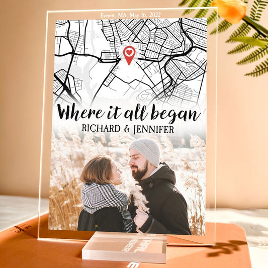 Couple - Custom Photo Where It All Began Location Map - Personalized Acrylic Plaque