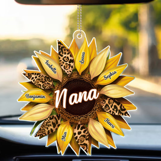 Family - Nana, Mom, Auntie Family Sunflower - Personalized Acrylic Car Hanger