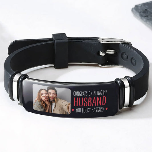 Couple - Congrats On Being My Husband/ Boyfriend - Personalized Photo Bracelet