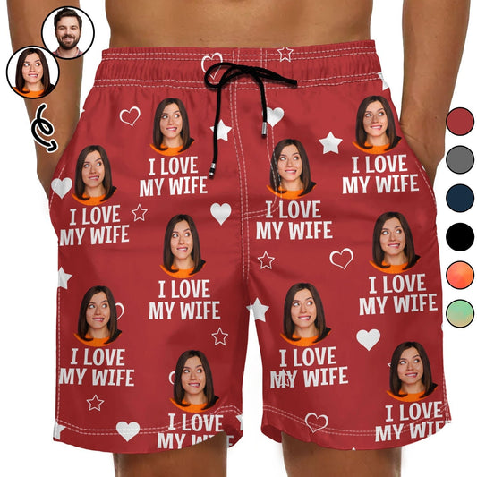 Couple - Custom Photo Funny I Love My Wife - Personalized Unisex Beach Shorts