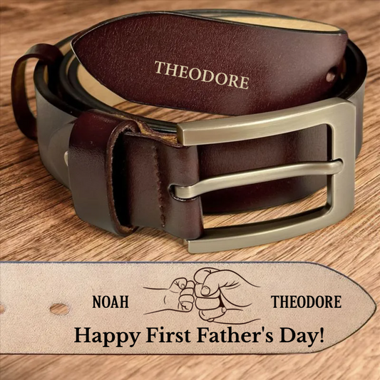 Family - Happy First Father's Day Fist Bump Daddy And Baby - Personalized Engraved Leather Belt (HJ)