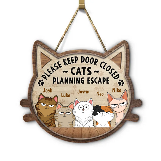 Cat Lovers - Cats Planning Escape - Personalized Custom Shaped Wood Sign