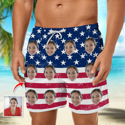 Family - America Flag - Personalized Beach Short