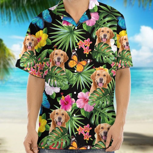 Pet Lovers - Custom Pet Photo With Tropical - Personalized Hawaiian Shirt