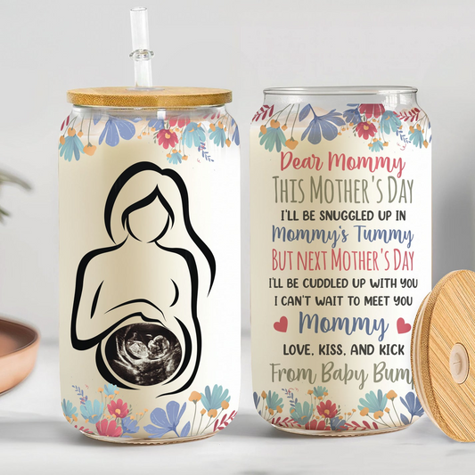 Family - I Can't Wait To Meet You Mommy - Personalized Clear Glass Cup (LH)