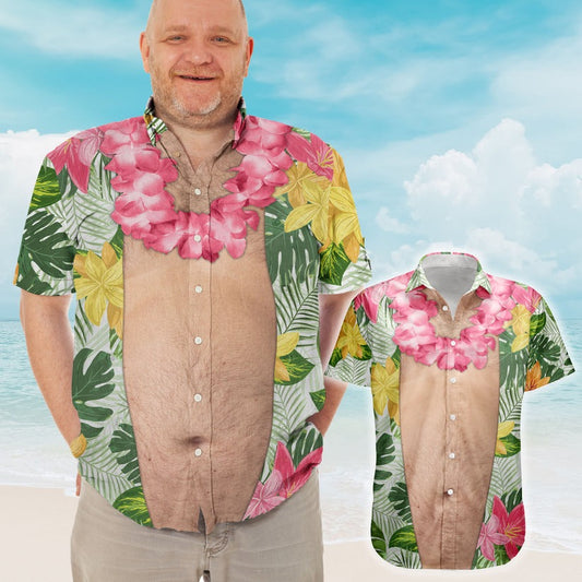 Father's Day - Funny Big Belly Aloha With Tropical Flowers - Personalized Hawaiian Shirt